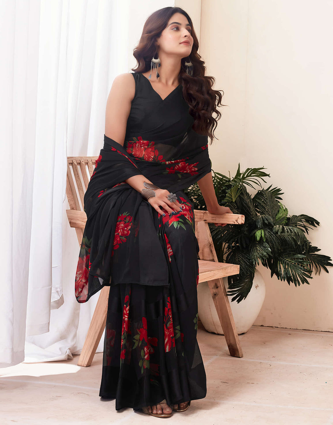 Black Printed Georgette Saree