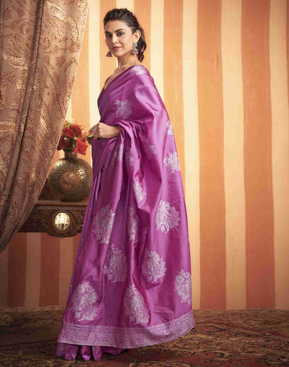 Ultra Pink Silk Woven Printed Saree