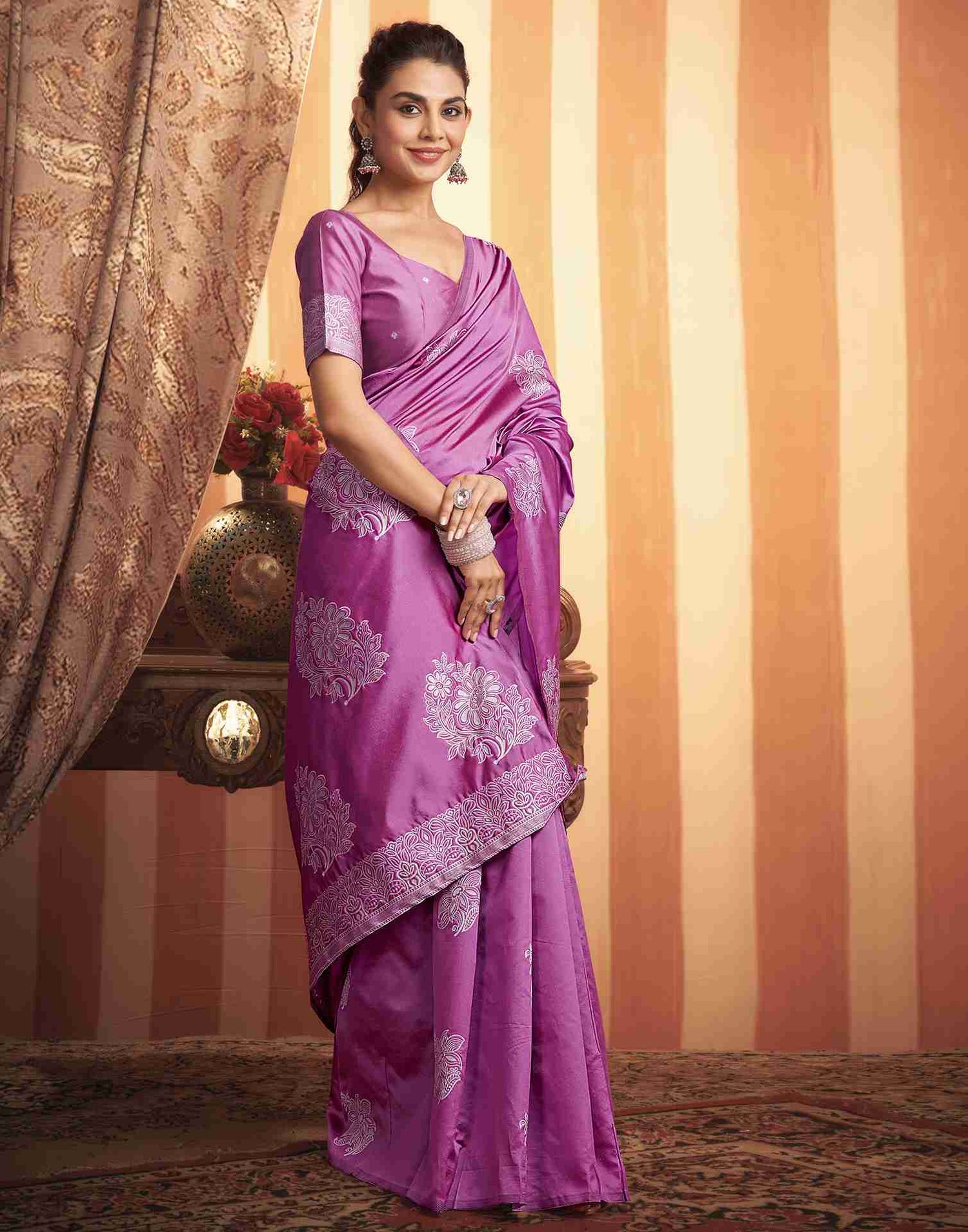 Ultra Pink Silk Woven Printed Saree