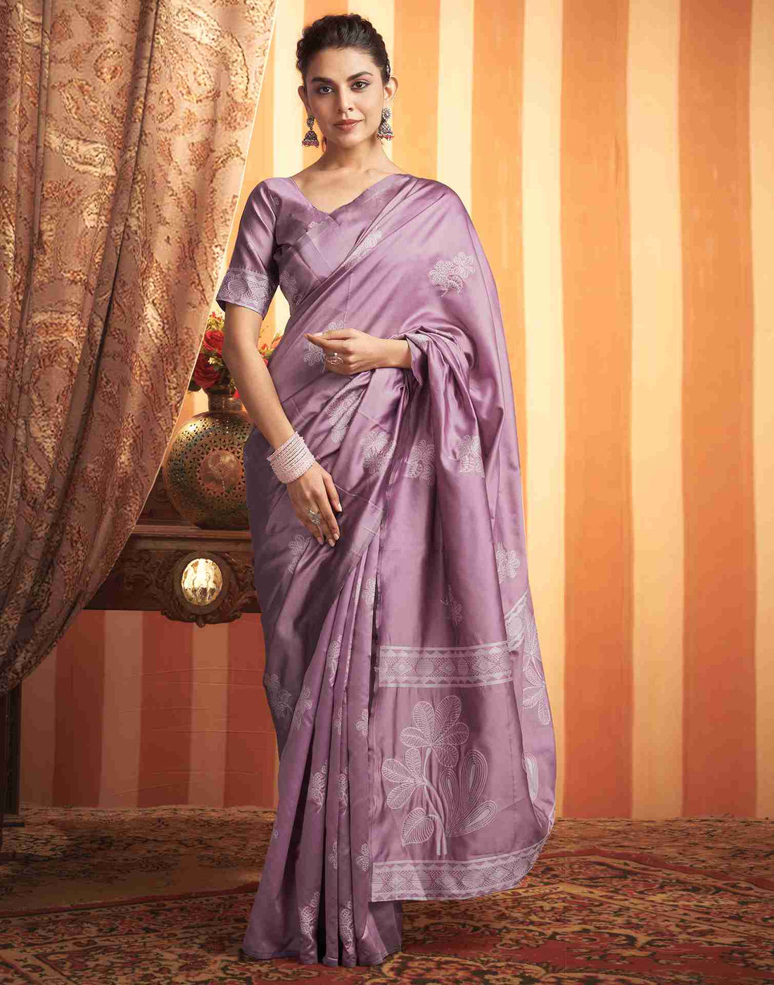 Mauve Silk Woven Printed Saree