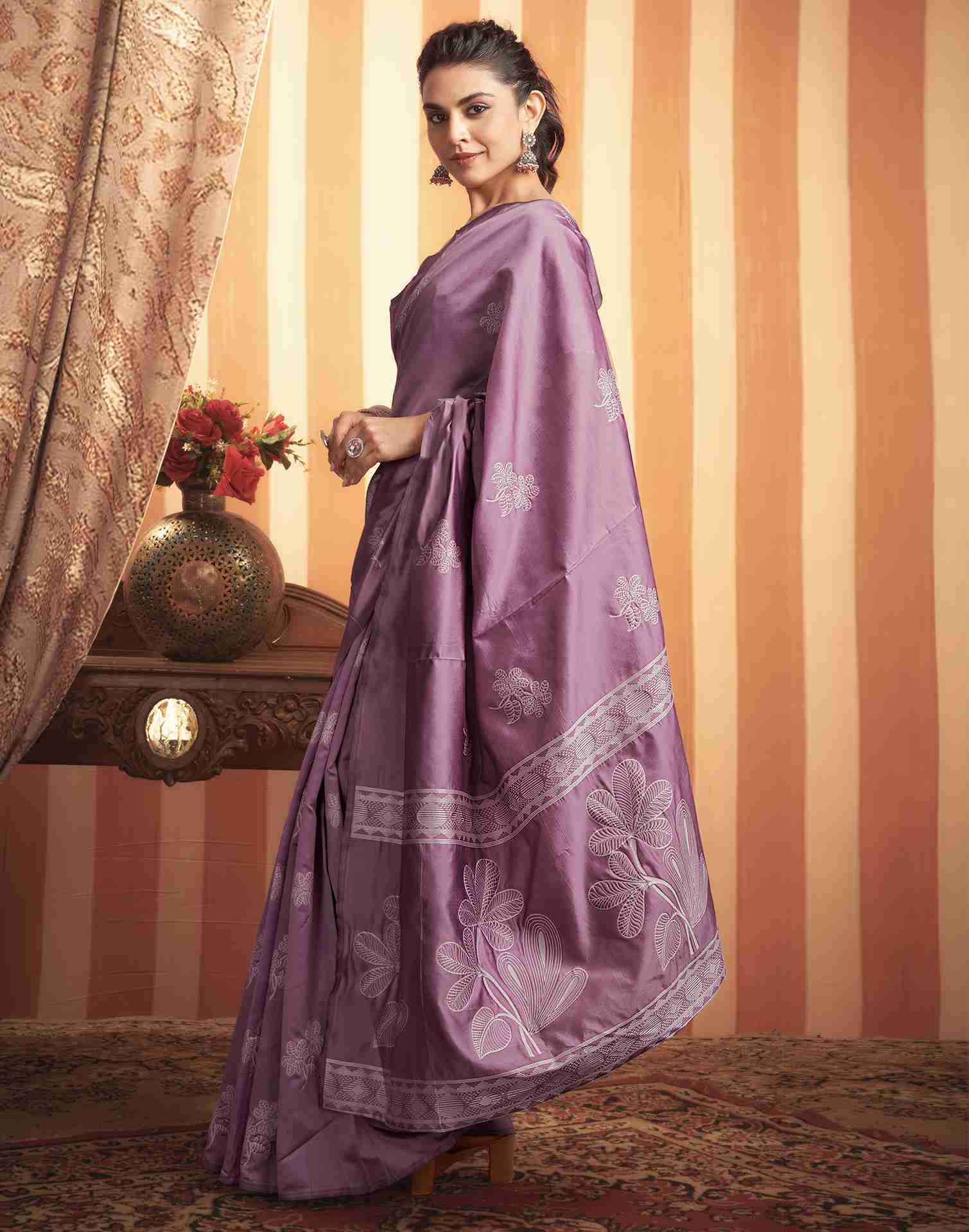 Mauve Silk Woven Printed Saree