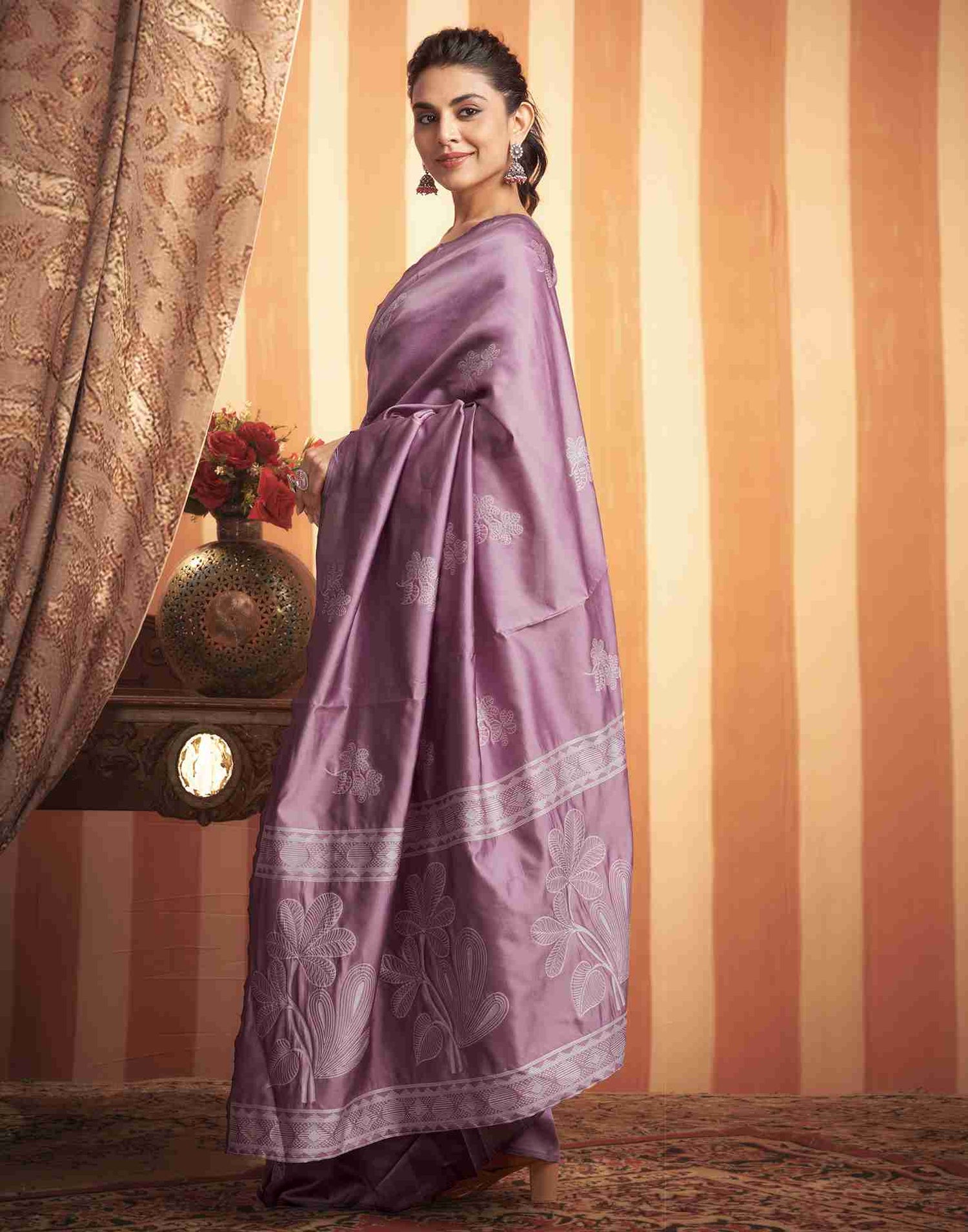 Mauve Silk Woven Printed Saree