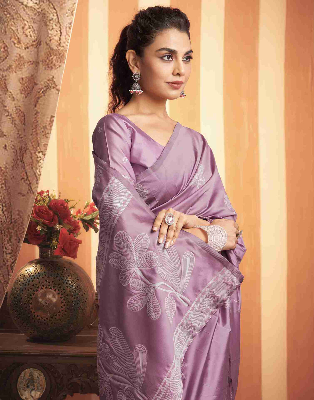 Mauve Silk Woven Printed Saree