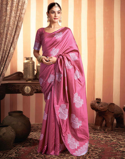 Dark Pink Woven Banarasi Silk Saree