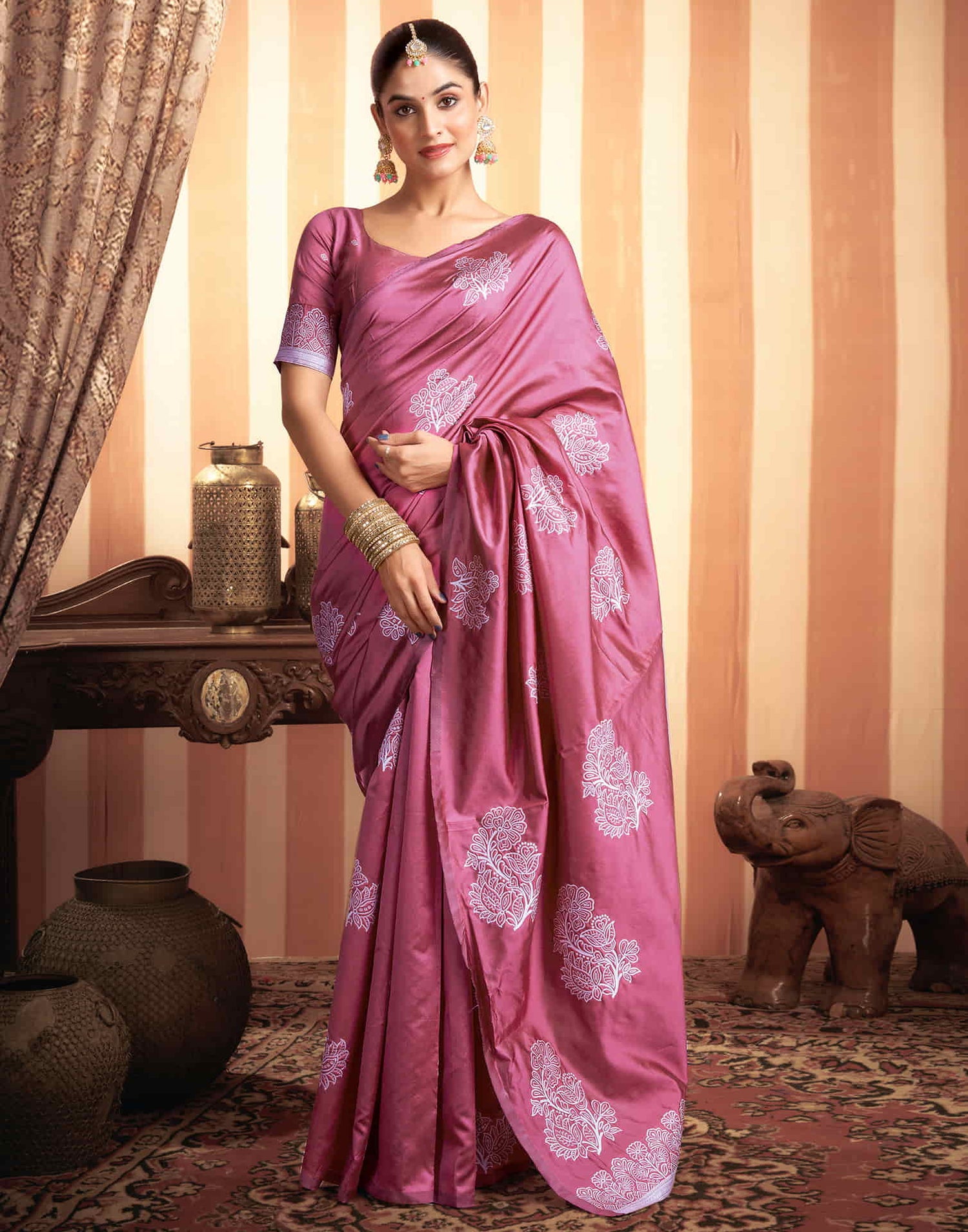 Dark Pink Woven Banarasi Silk Saree