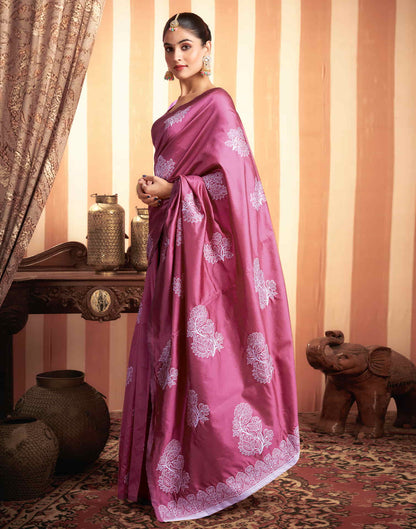 Dark Pink Woven Banarasi Silk Saree