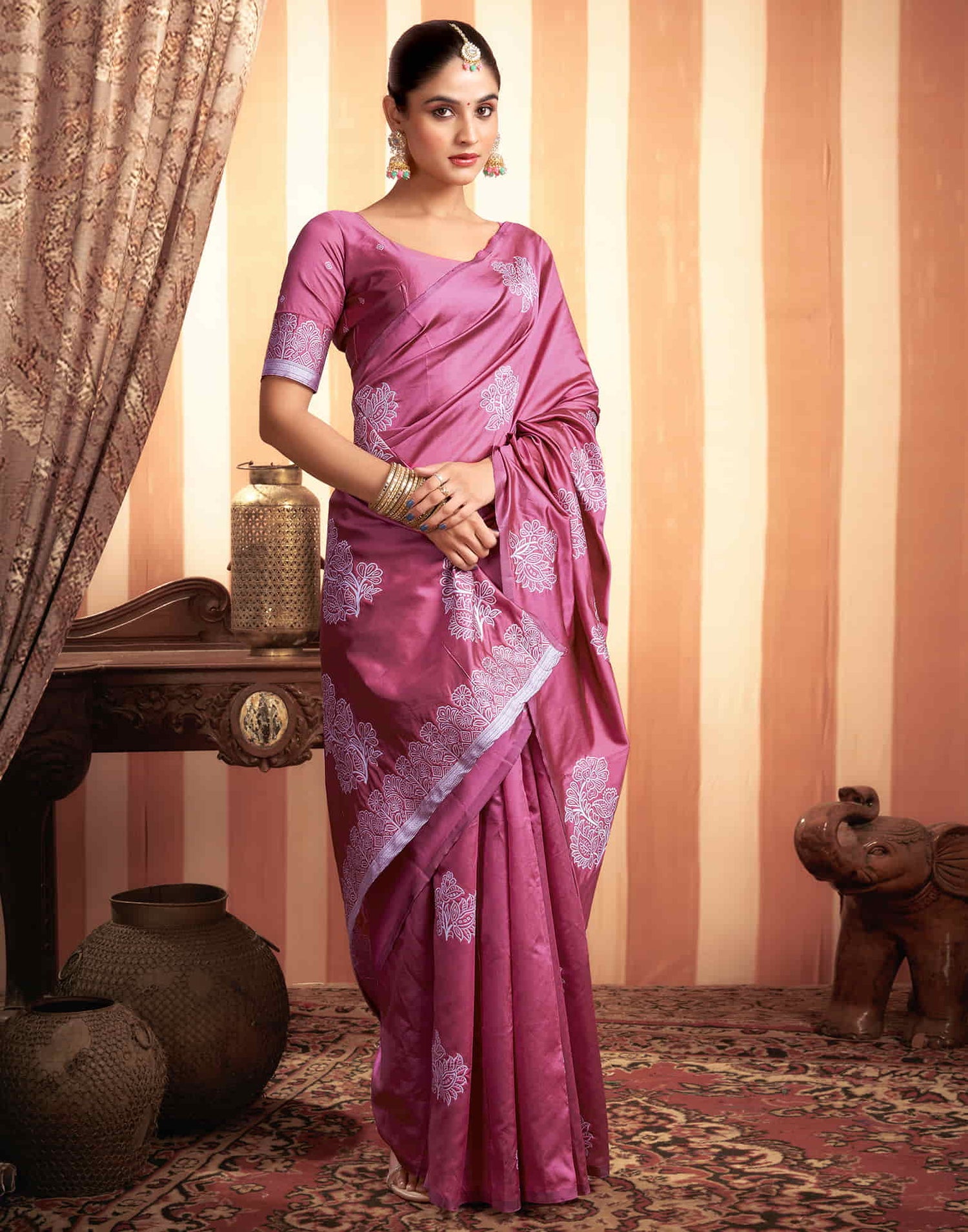 Dark Pink Woven Banarasi Silk Saree