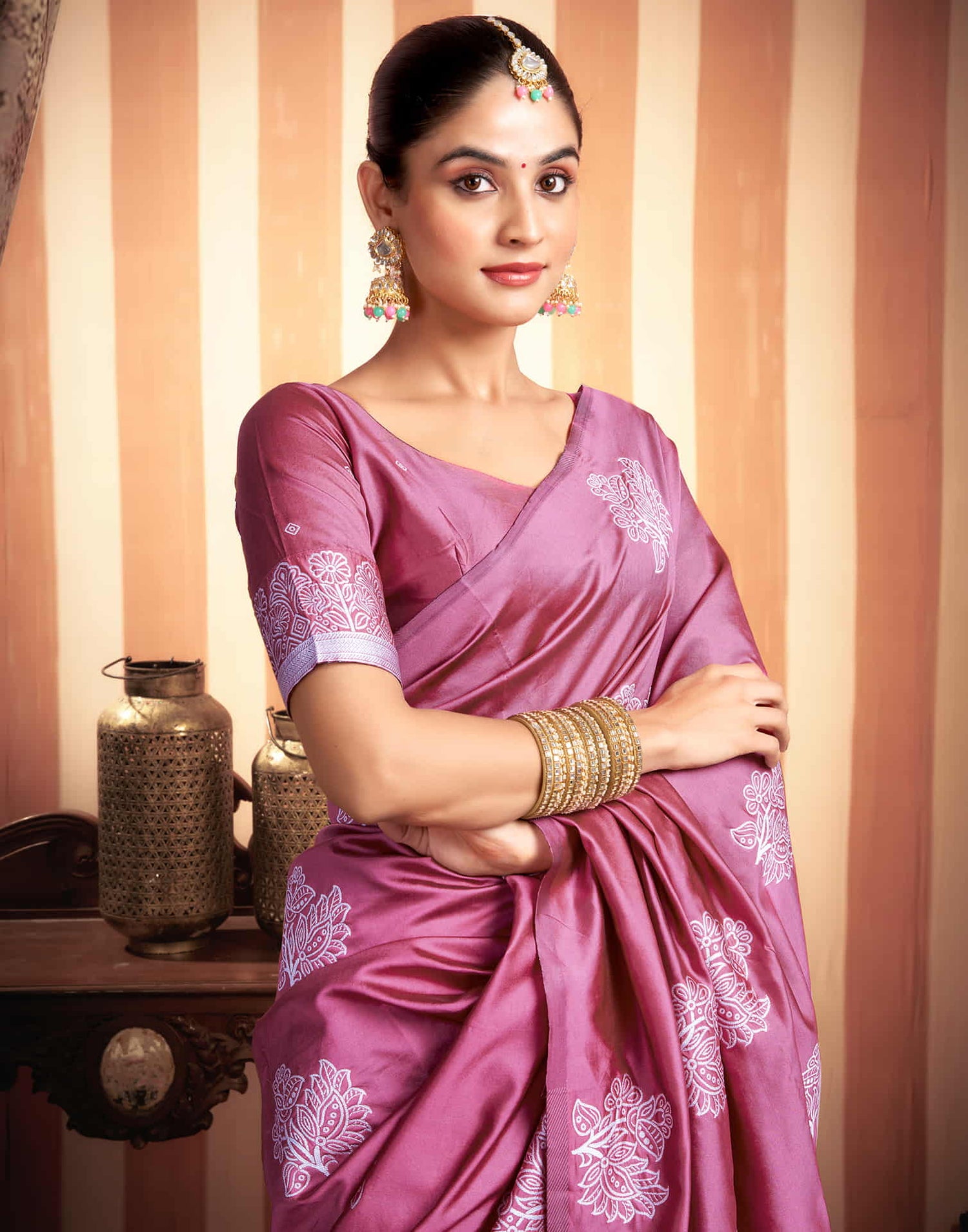 Dark Pink Woven Banarasi Silk Saree