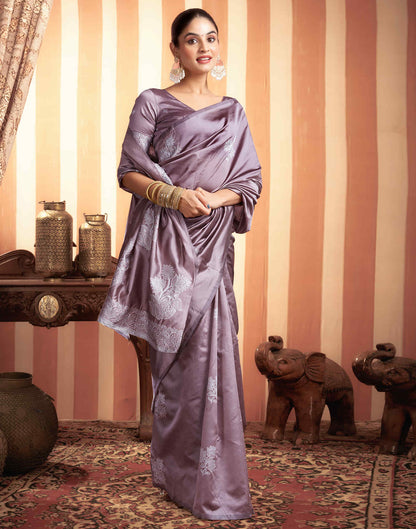 Dusty Mauve Woven Banarasi Silk Saree