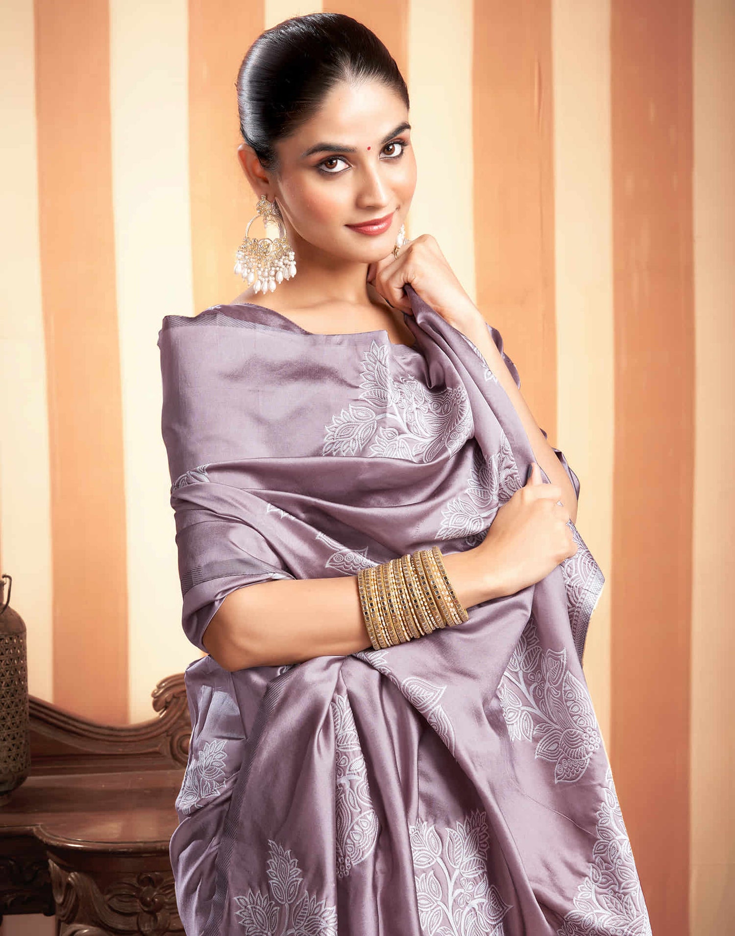 Dusty Mauve Woven Banarasi Silk Saree