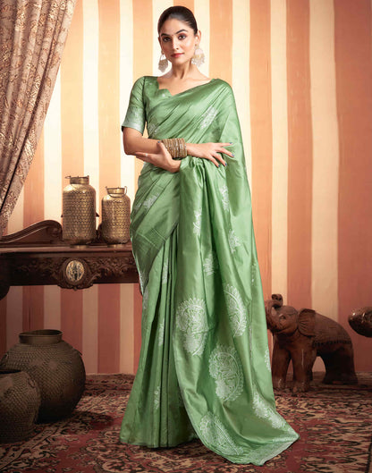 Pista Green Woven Banarasi Silk Saree