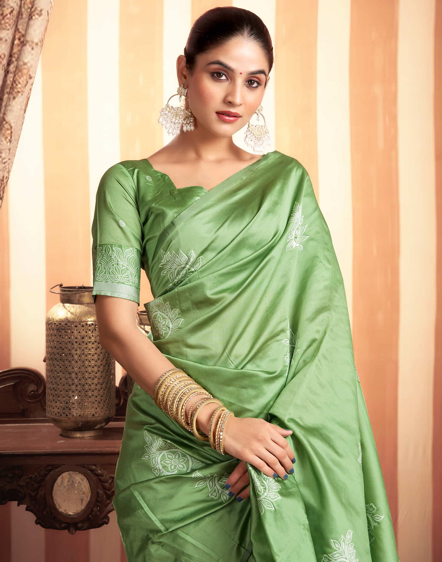 Pista Green Woven Banarasi Silk Saree