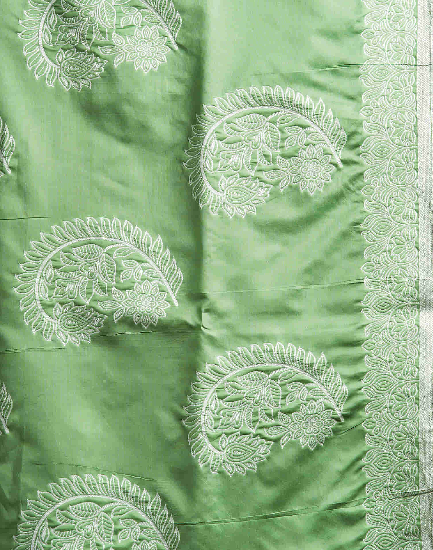 Pista Green Woven Banarasi Silk Saree