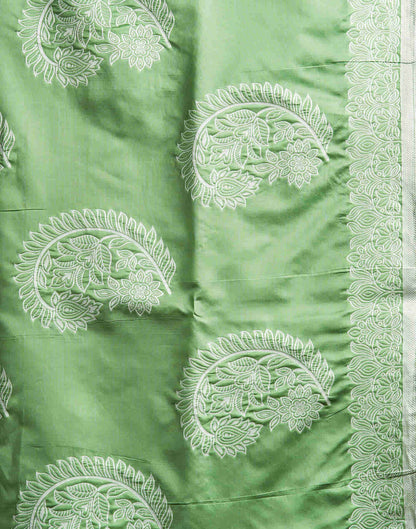 Pista Green Woven Banarasi Silk Saree