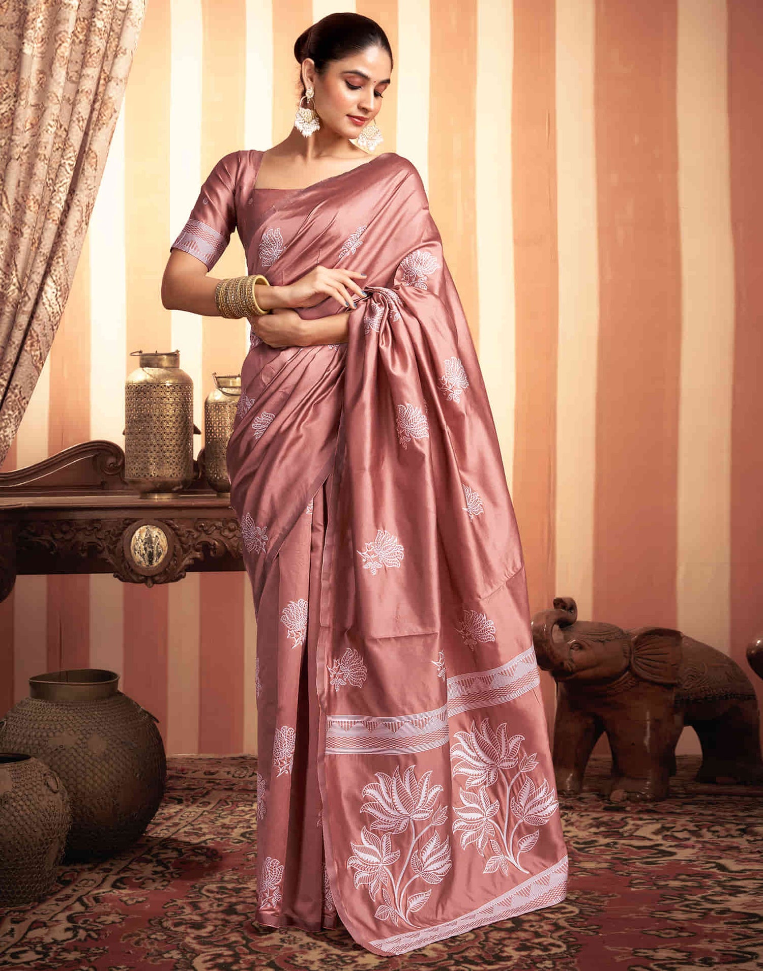 Dusty Rose Pink Woven Banarasi Silk Saree