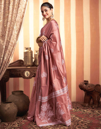 Dusty Rose Pink Woven Banarasi Silk Saree