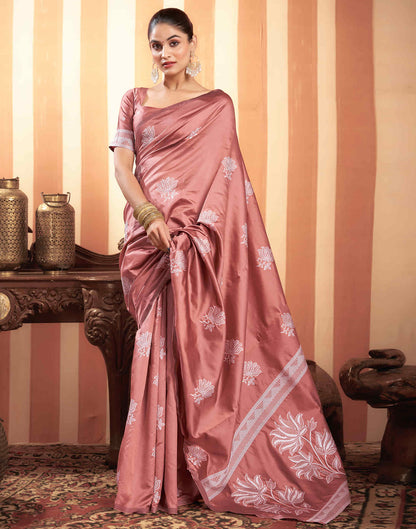 Dusty Rose Pink Woven Banarasi Silk Saree