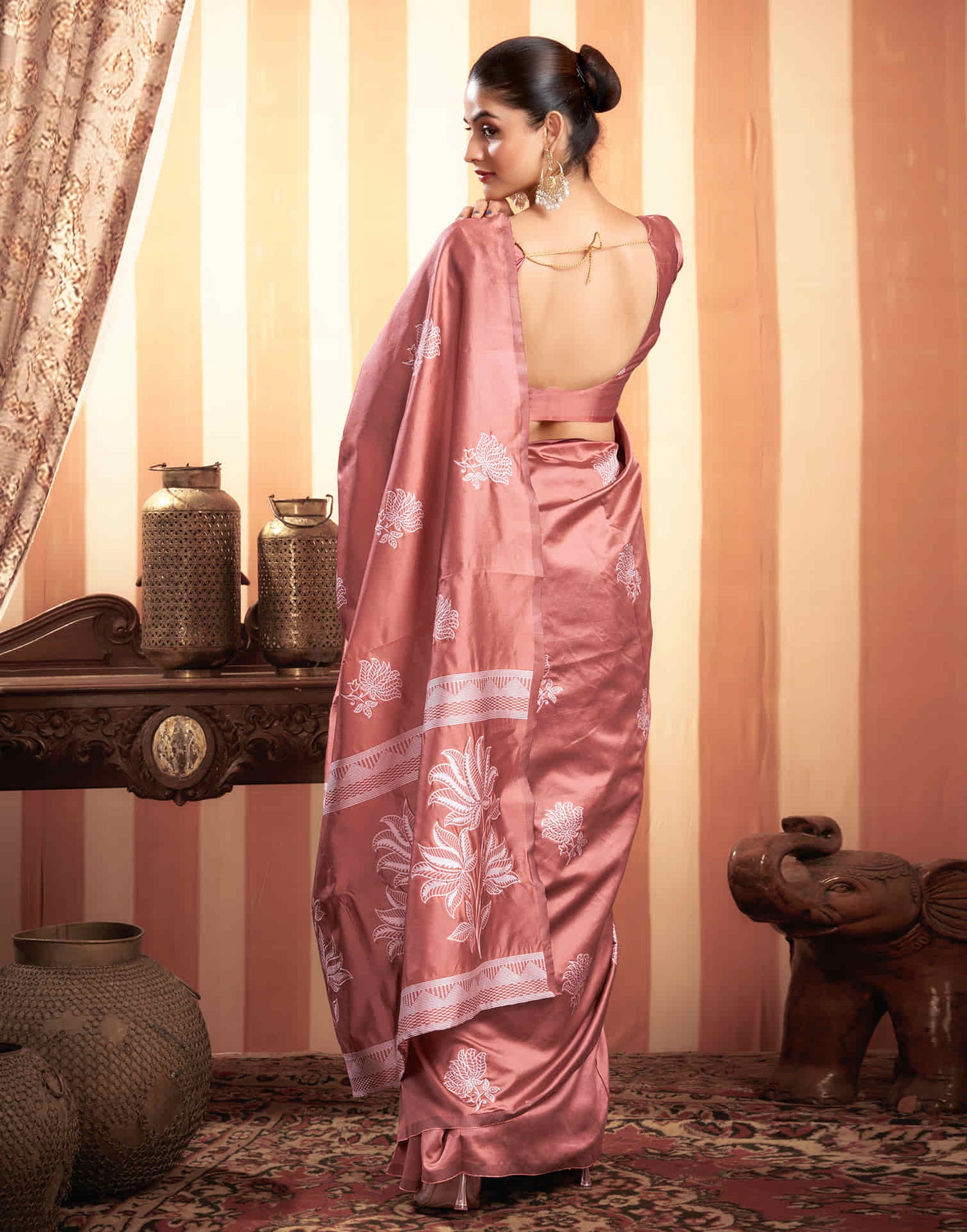 Dusty Rose Pink Woven Banarasi Silk Saree