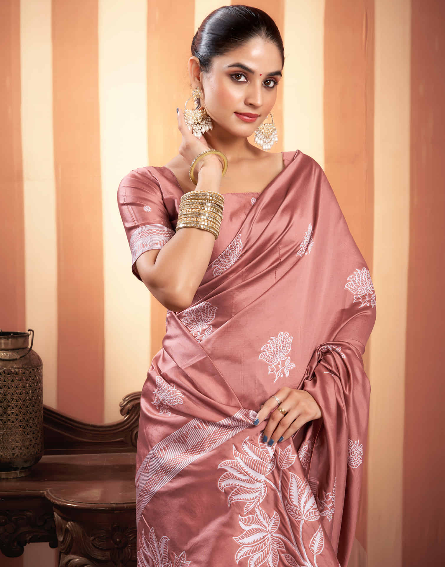 Dusty Rose Pink Woven Banarasi Silk Saree