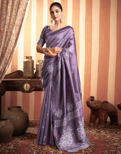 Dusty Purple Woven Banarasi Silk Saree