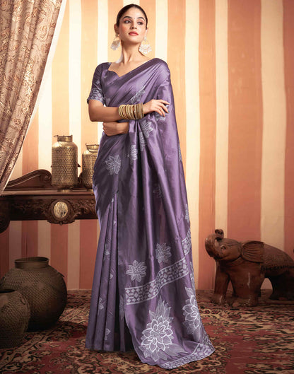 Dusty Purple Woven Banarasi Silk Saree