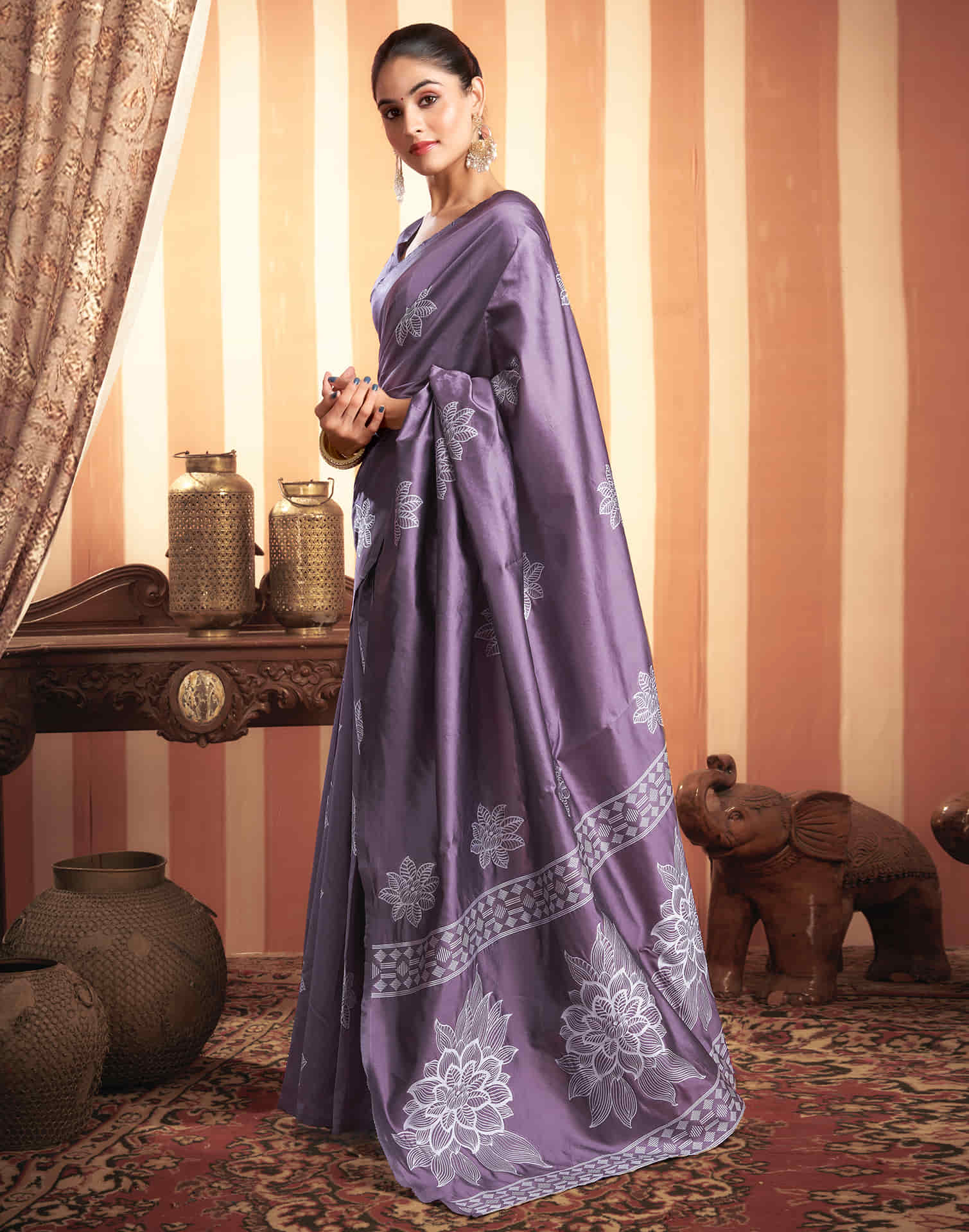 Dusty Purple Woven Banarasi Silk Saree