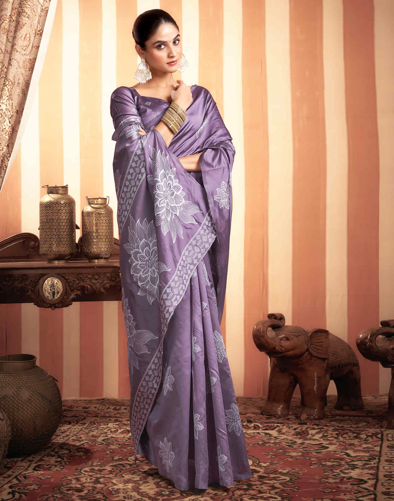 Dusty Purple Woven Banarasi Silk Saree