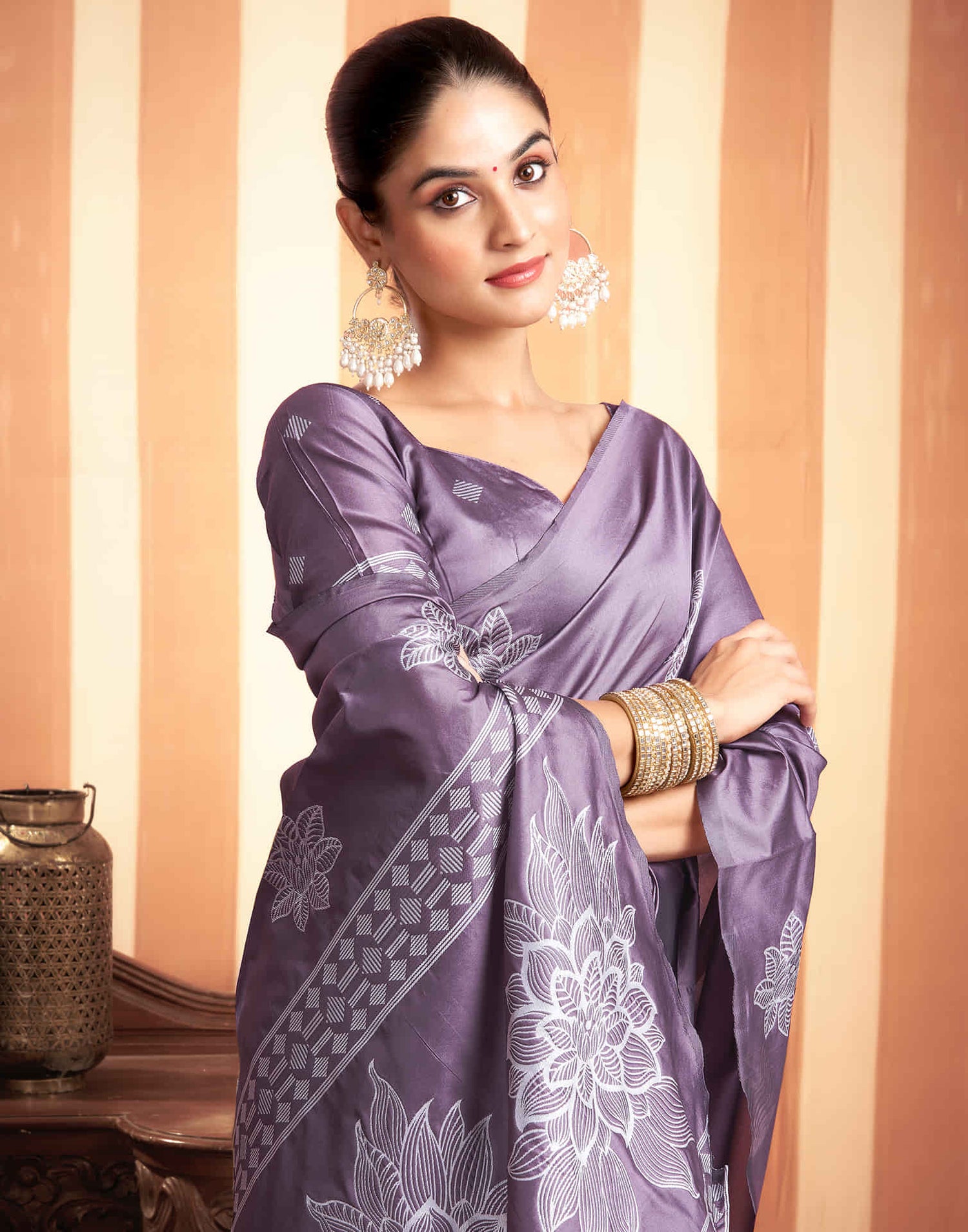 Dusty Purple Woven Banarasi Silk Saree