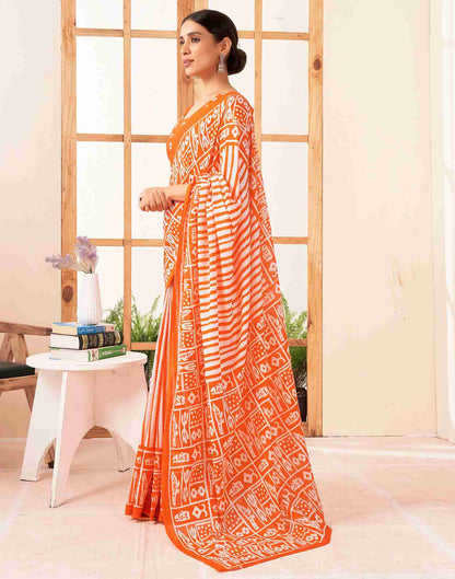 Orange Cotton Printed Saree