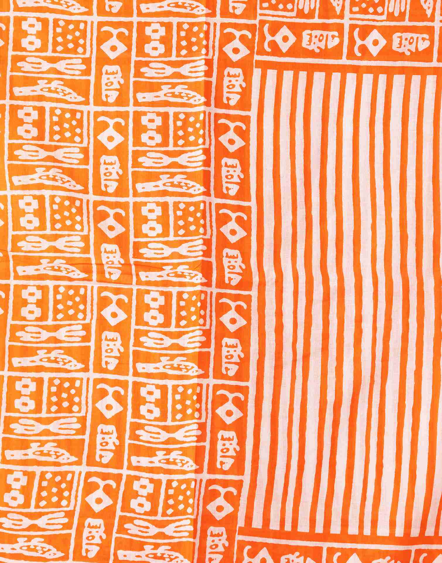 Orange Cotton Printed Saree