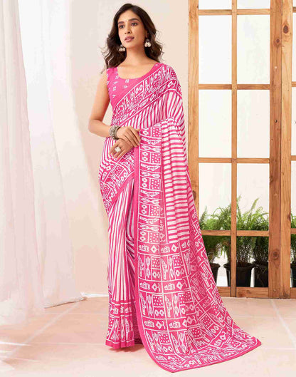 Pink Cotton Printed Saree