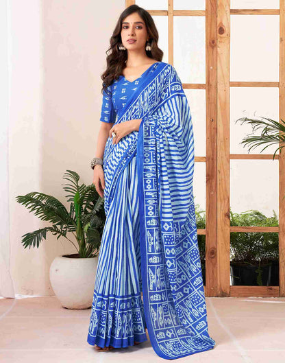 Dark Blue Cotton Printed Saree