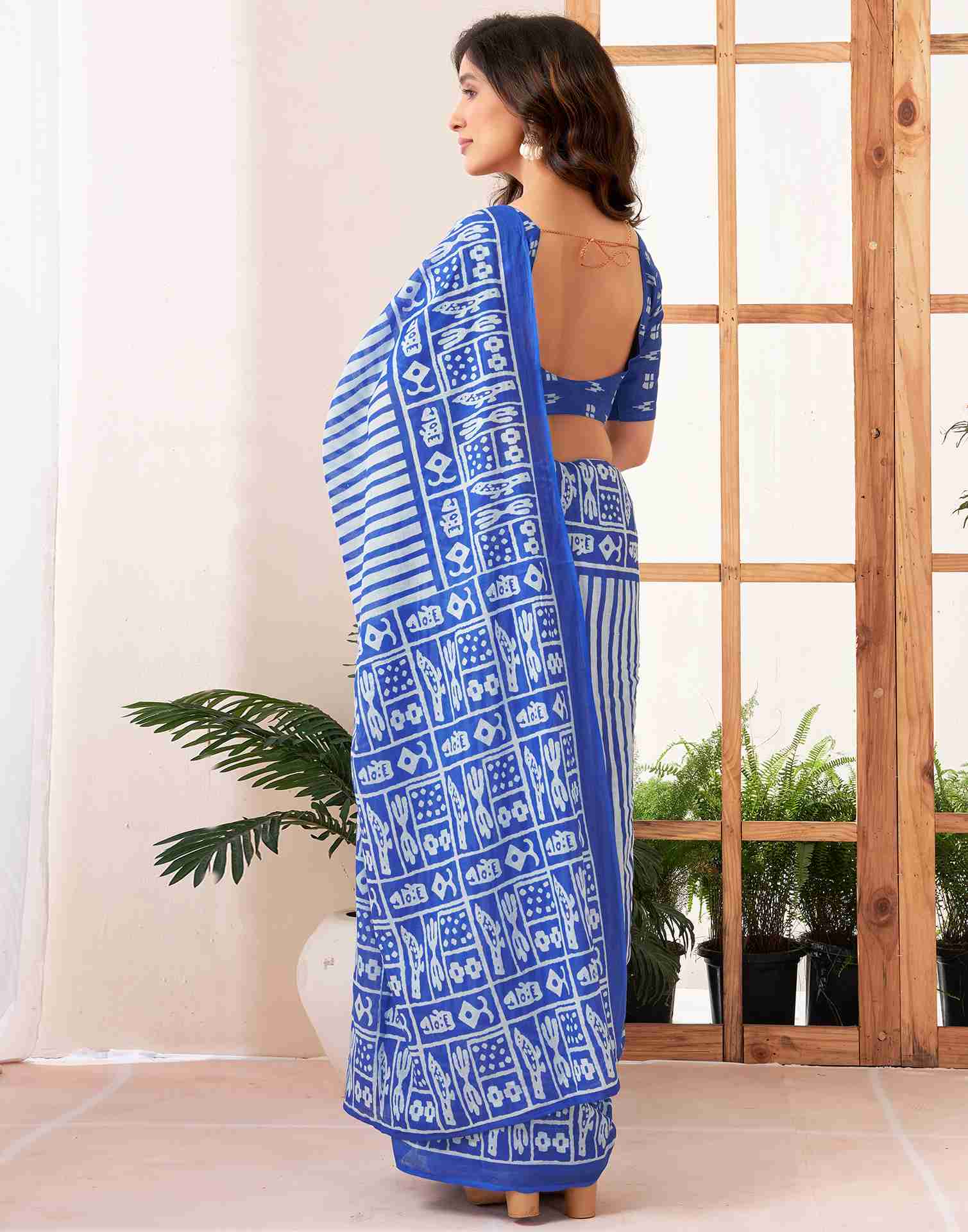 Dark Blue Cotton Printed Saree