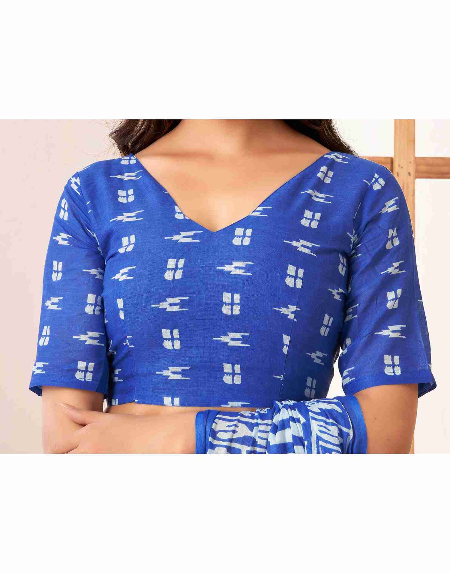 Dark Blue Cotton Printed Saree