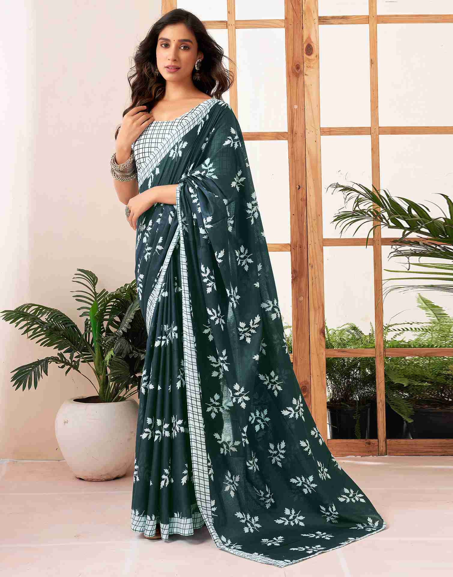 Dark Rama Blue Cotton Printed Saree