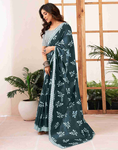 Dark Rama Blue Cotton Printed Saree