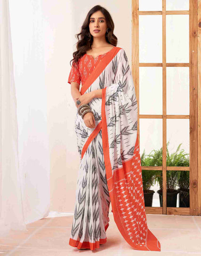 White Cotton Printed Saree