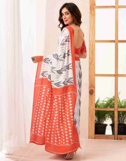 White Cotton Printed Saree