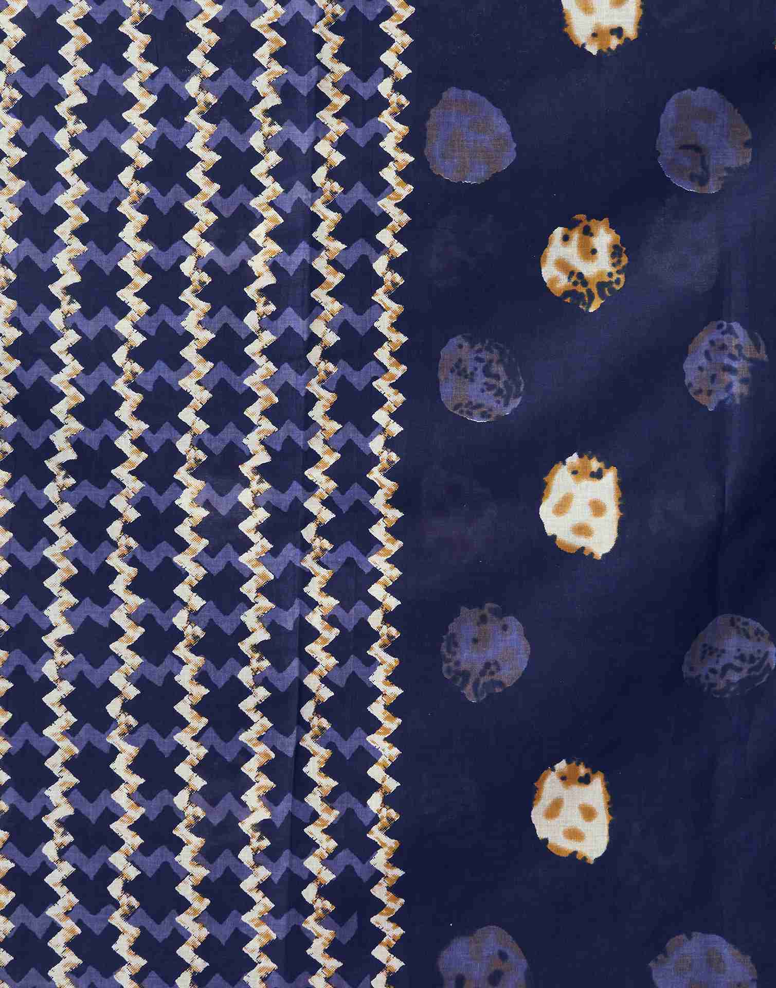 Navy Blue Cotton Printed Saree