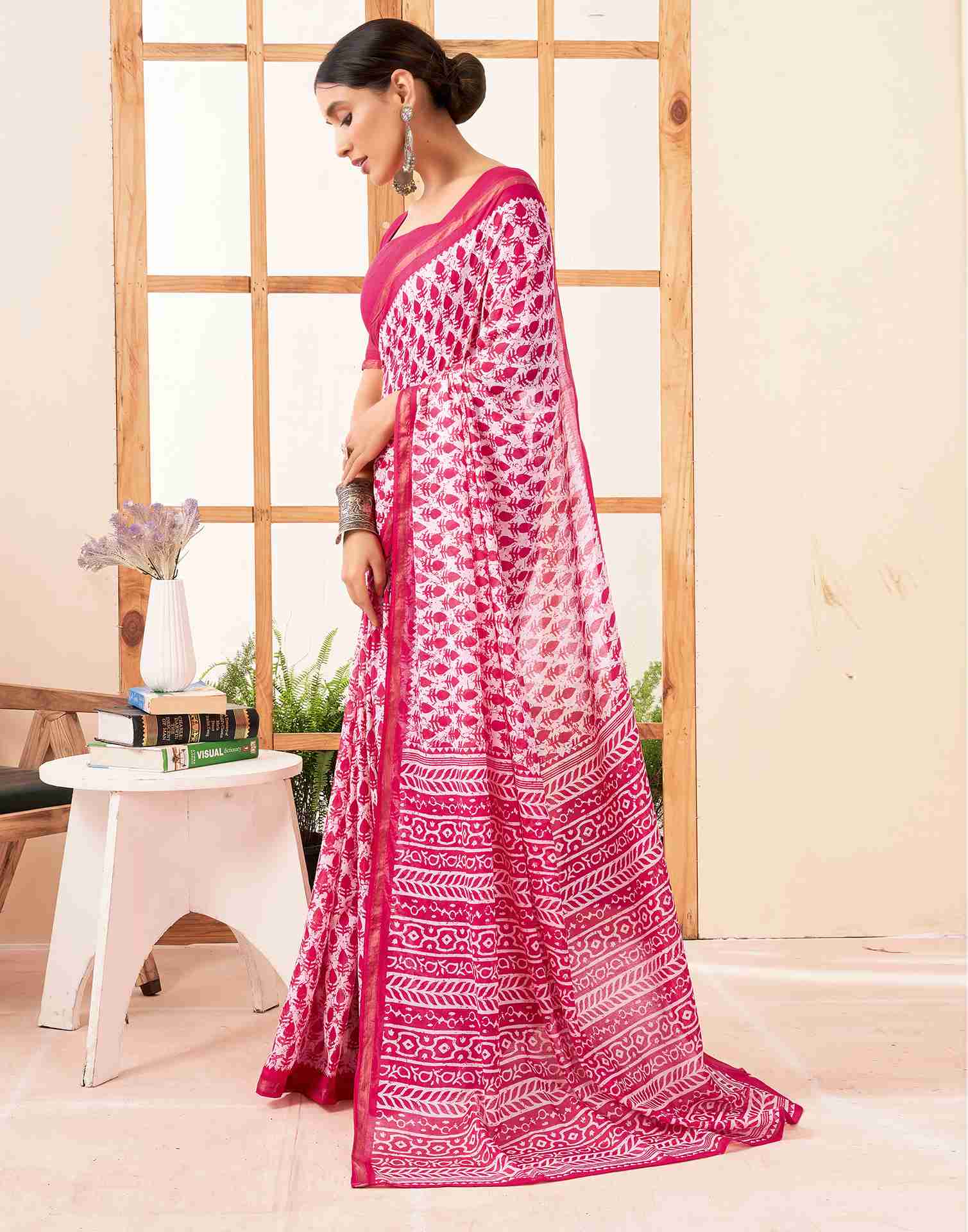 Off White Cotton Printed Saree