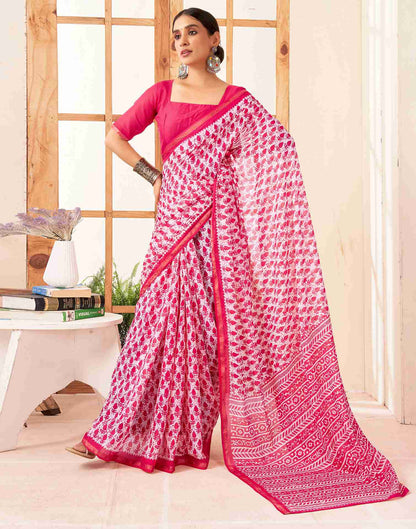 Off White Cotton Printed Saree