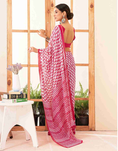 Off White Cotton Printed Saree