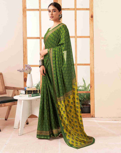 Green Cotton Printed Saree