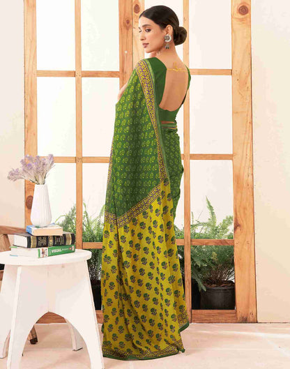 Green Cotton Printed Saree