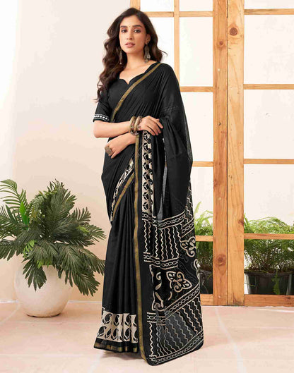 Black Cotton Printed Saree