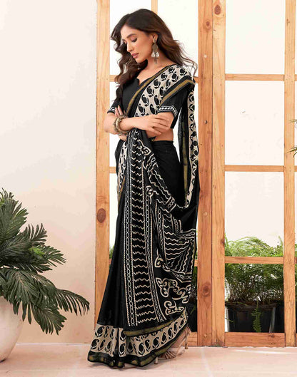 Black Cotton Printed Saree