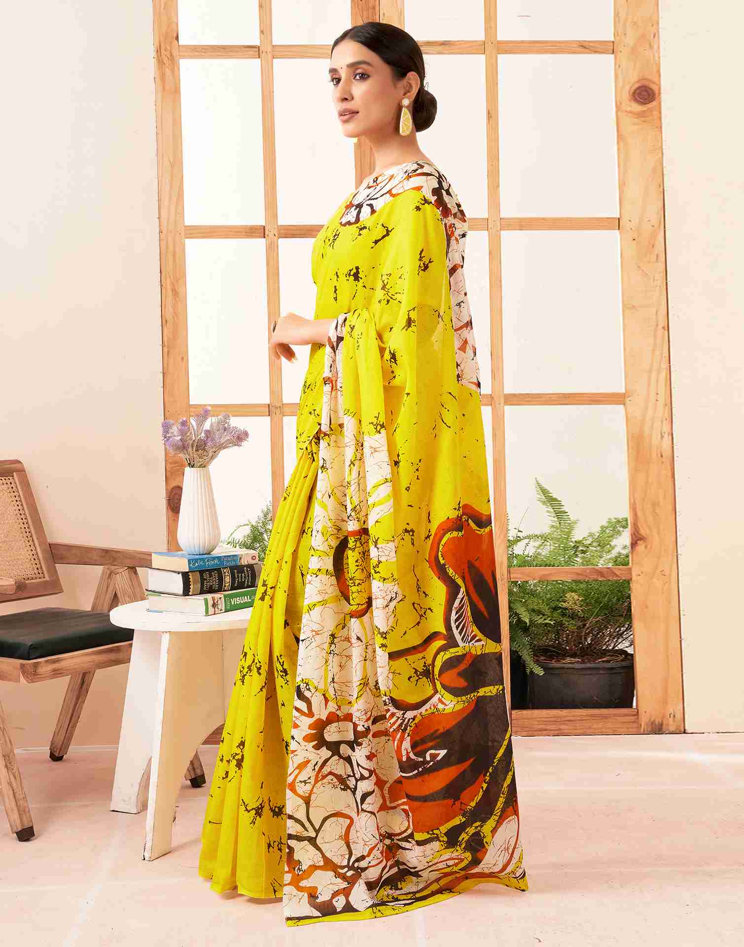 Yellow Cotton Printed Saree