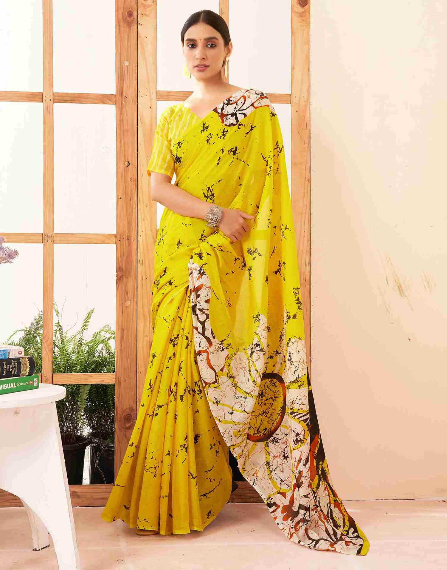 Yellow Cotton Printed Saree