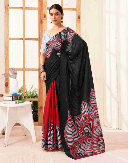 Black Cotton Printed Saree