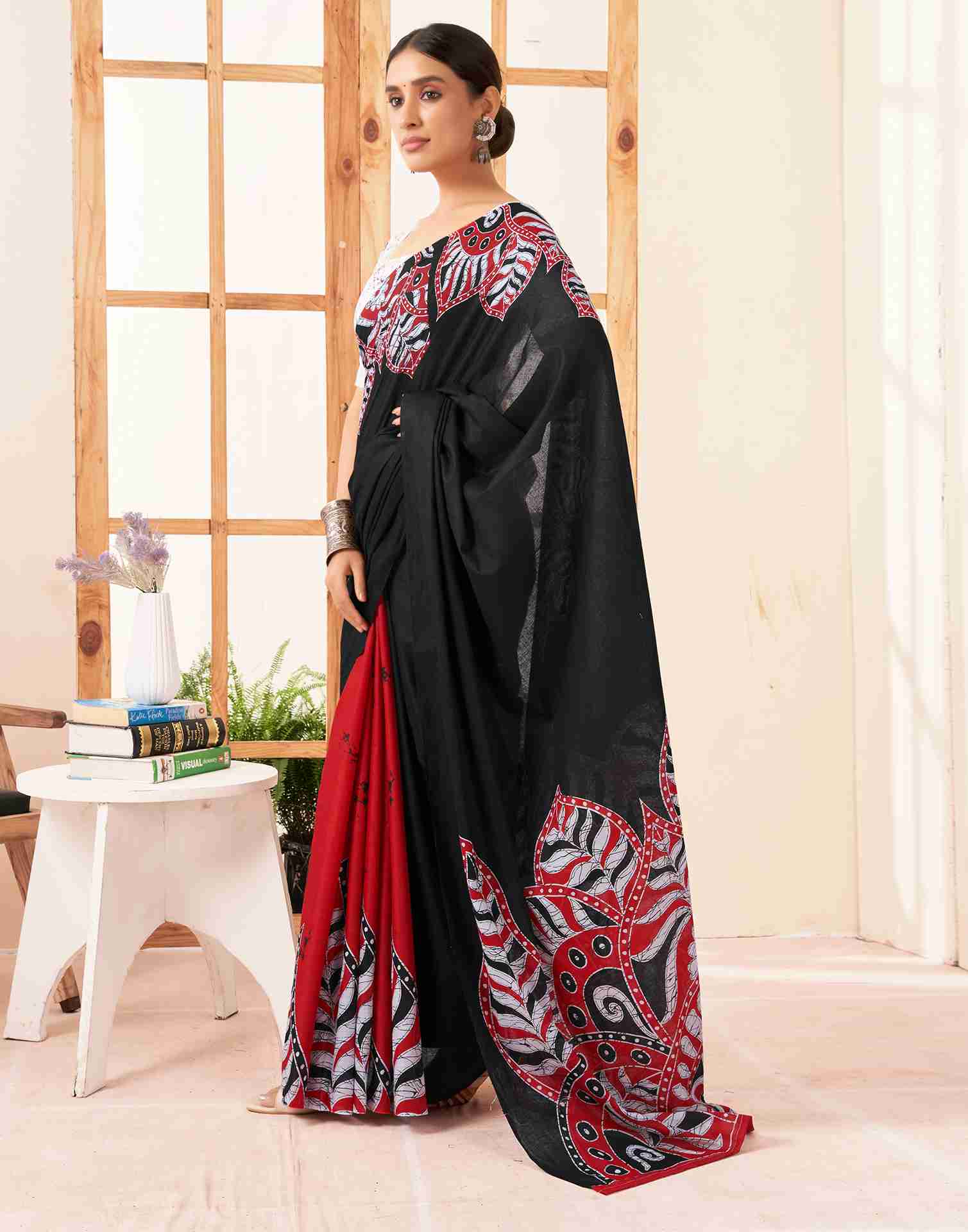 Black Cotton Printed Saree